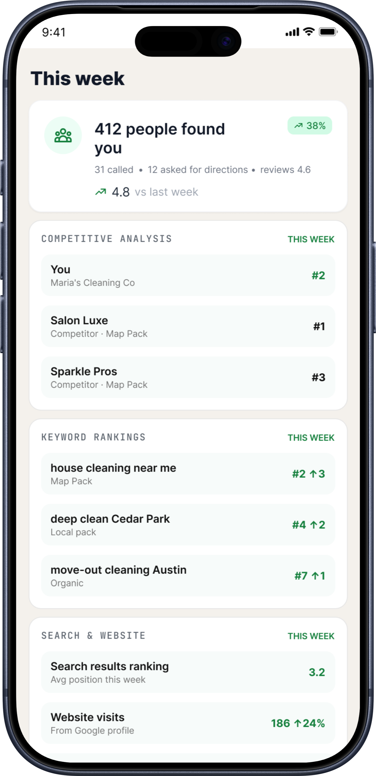 Foundrly local ranking results on a phone
