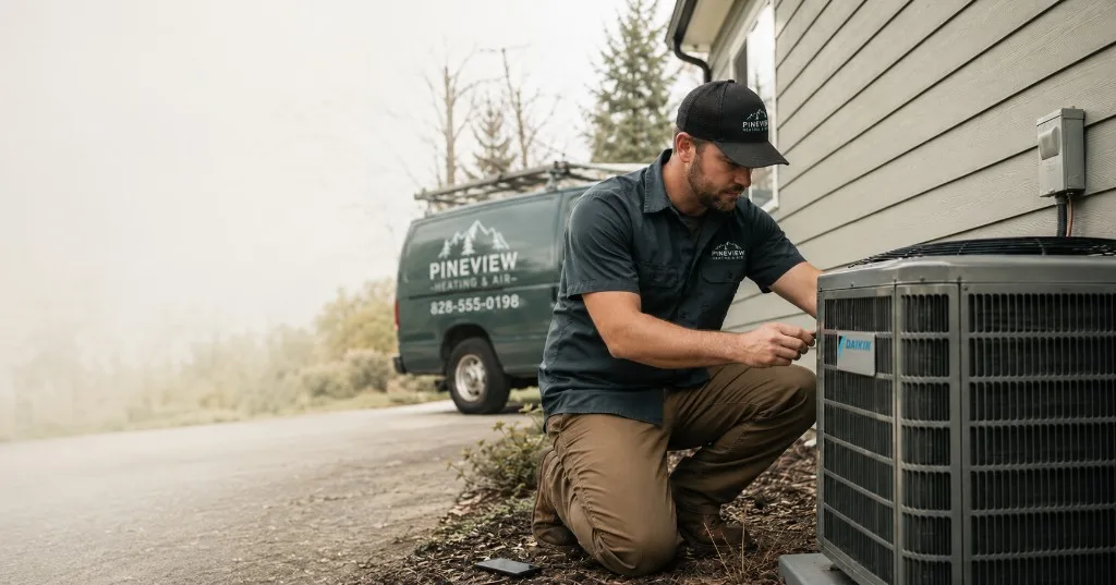 HVAC technicians on a job site while automated lead follow-up handles the first response to a missed call.